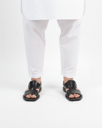 Handmade Pure Leather Panjedar Chappal – Black