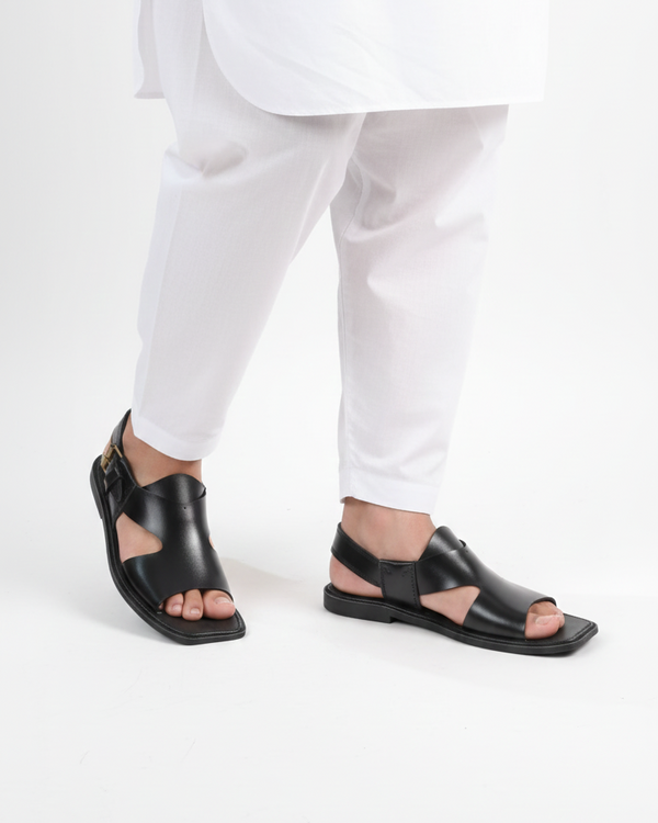 Handmade Pure Leather Panjedar Chappal – Black