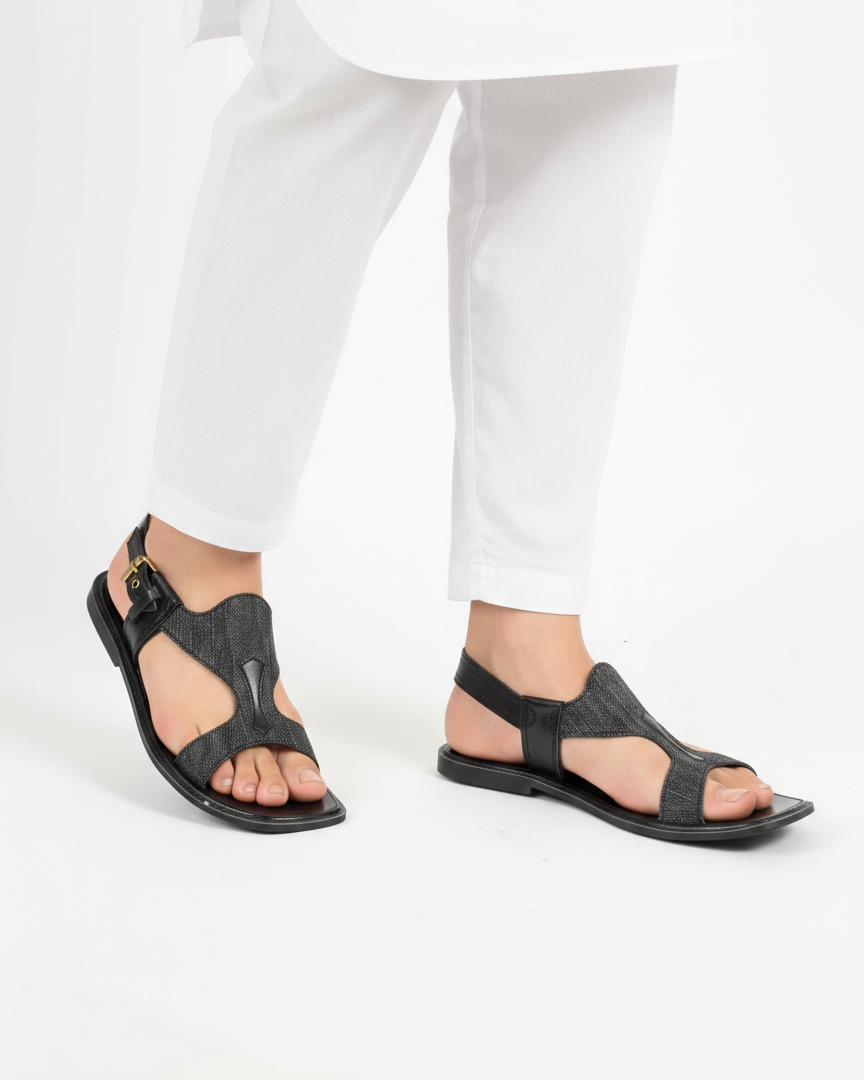 Handmade Pure Taar Black Panjedar Chappal