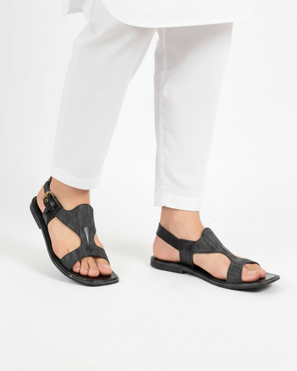 Handmade Pure Taar Black Panjedar Chappal